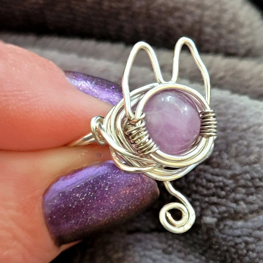 Wire Wrapped Amethyst Kitty Cat Ring
